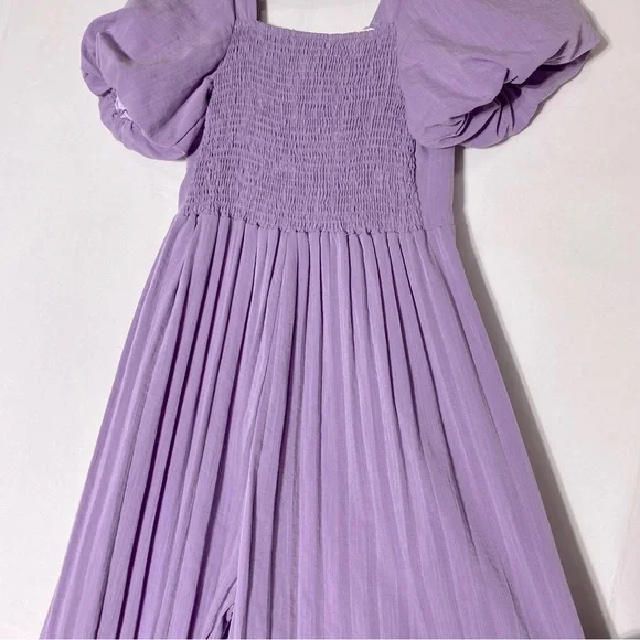 Women’s Lilac Purple Wide Pleated Leg Jumpsuit With Puff Sleeves S - Picture 11 of 16